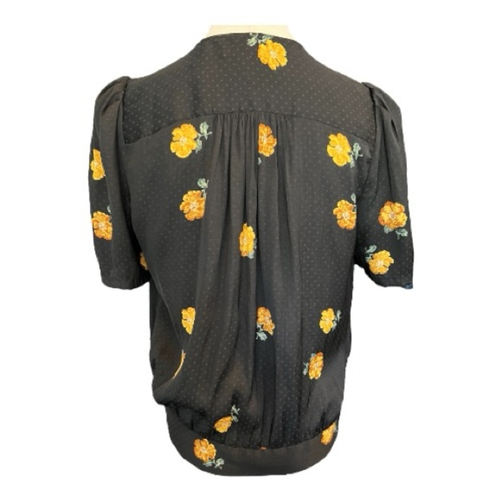 🖤💛 EUC MADEWELL Black & Yellow Floral Short Sleeve Wrap Blouse | Sz S - Picture 4 of 10